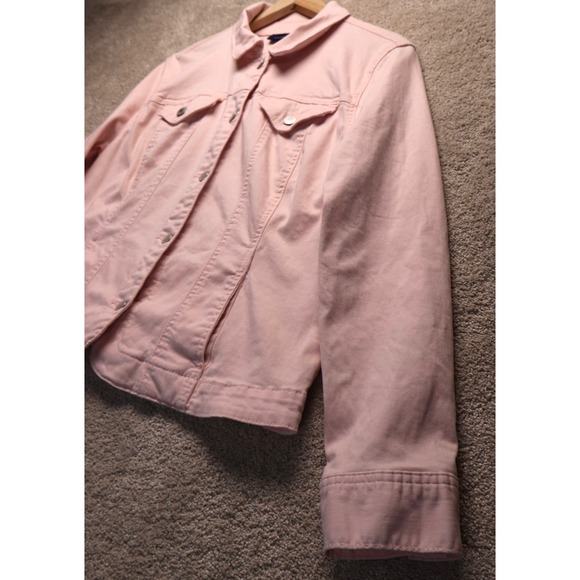 Charter Club Denim Jacket Womens PL Pink Button Front Pockets Cotton Blend Retro - Picture 9 of 13